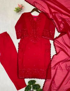 Elegant Red Sequined Kurta Set