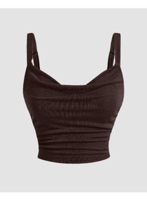 Ruched Cowl Neck Spaghetti Strap Crop Top