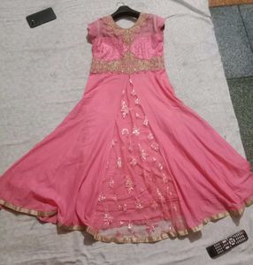 Elegant Pink Embroidered Ethnic Gown