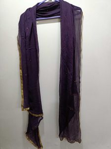 Purple & Gold Embellished Dupatta