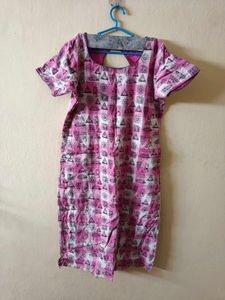 Pink Printed Cotton Kurta+ dupatta set