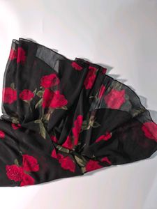 Eva Blue Y2K Beaded Black Rose Print Dress