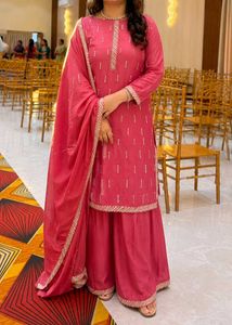 Organza Fuchsia Pink Embellished Suit