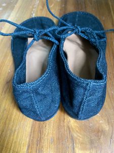 Denim Flats with Tie-Up Detail