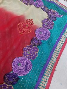 Embroidered multicolour Saree