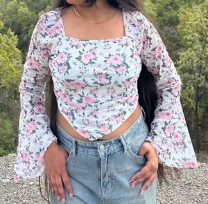 Floral Print Bell Sleeve Top