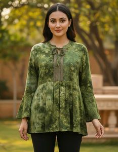 Green Tie-Dye Tunic Top