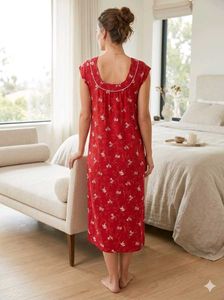 Cozy Red Floral Nightgown