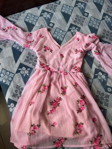 pink pretty flowers embroidered frok