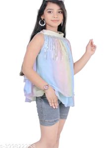 Girls Rainbow Sequin Party Top