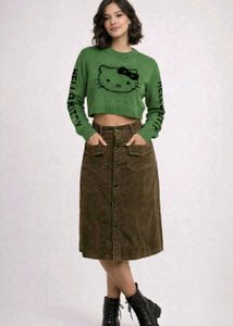 Velvet Button-Down Skirt