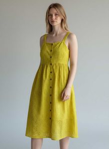 Yellow Broderie Button-Up Midi Dress