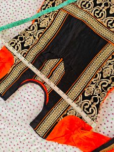 Elegant Black &amp; Orange Embroidered Kurta Set