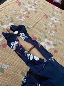beautiful blue printed suit and umbrella plazo.. it has margin also .. plazo has elastic