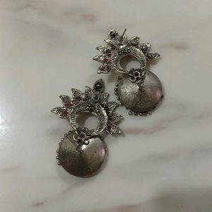 red silver oxidize earrings