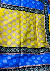 Vibrant Yellow Polka Dot Saree