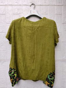 New with tag Olive Green Textured Button Top