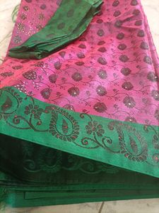 New Beautiful Pink And Green Saree