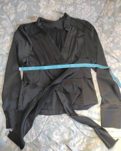 Elegant Black Satin Wrap Top