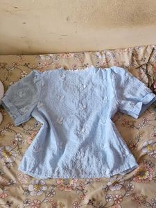 Light Blue Embroidered Blouse