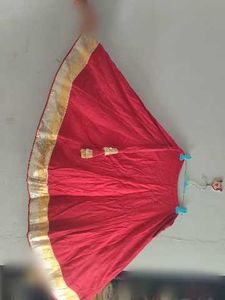 Red chaniya choli with Golden and silver Border fo