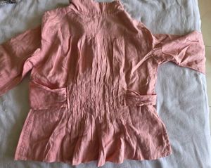 Pink Pleated Linen Top
