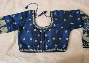 new Elegant Navy Blue Embroidered Blouse