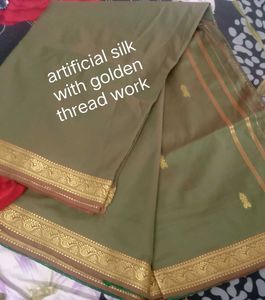 Elegant Artificial Silk Saree with Golden Thread W