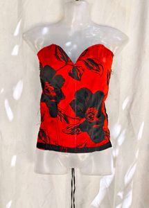 293. Red Black Floral Corset Top
