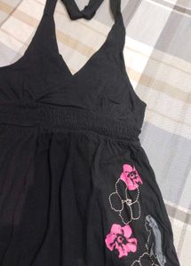 Black A-Line Halter Neck Dress