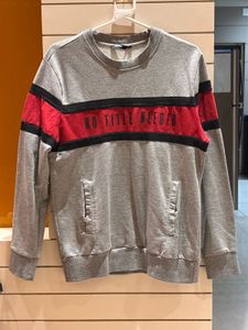 Grey Pullover Sweatshirt with Red Stripe
