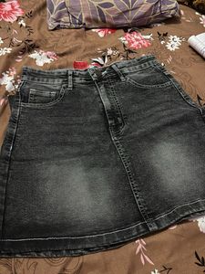 Grey Denim Mini Skirt
