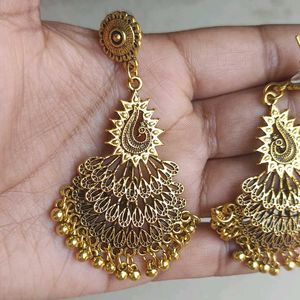 Golden Peacock Dangle Earrings