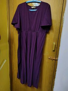 New Elegant Purple Pleated Midi Dress