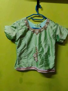 Green Embroidered Silk Blouse and skirt