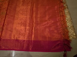 Vibrant Orange Silk Saree with Pink Border