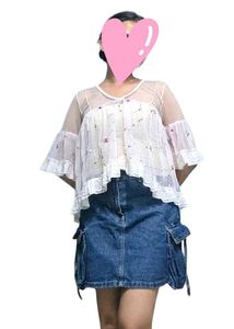 Pastel Pink Floral Sheer Ruffle Top | Cute Aesthet