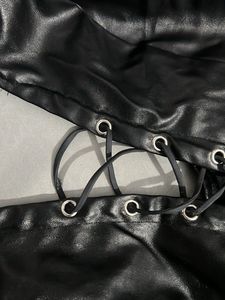 Black Faux Leather Lace-Up Halter Top