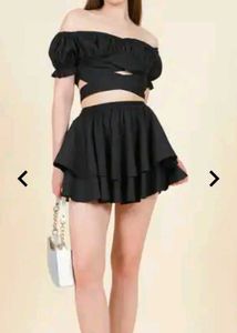 Black Off-Shoulder Crop Top &amp; Skirt Set