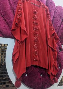 Red Beaded Kaftan Top