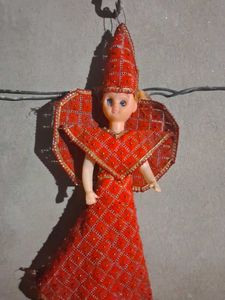 Vintage Doll in Red Traditional Outfit
