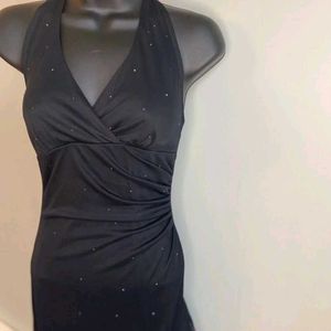 Y2k Halter, Black and Pink Ruffle V-Neck Dress