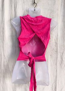 Vibrant Pink Ribbed Mock Neck Crop Top