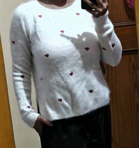 White Heart Pattern Sweater