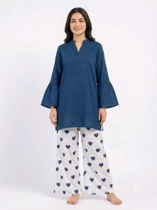 Blue Kurta with Heart Print Palazzos