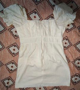 Cream Eyelet Lace-Up Mini Dress
