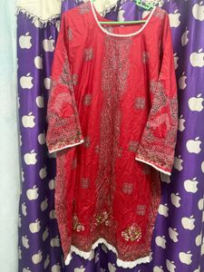 Vibrant Red Embroidered Kurta Set