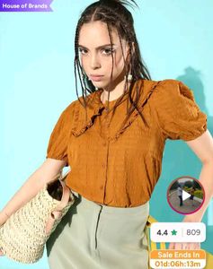 Trendy Puff Sleeve Collared Top