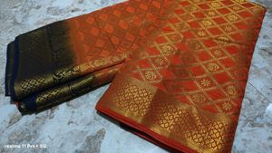 Elegant Orange & Gold Silk Saree