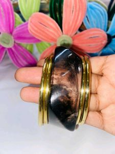 Unique Stone &amp; Gold Bangle Set